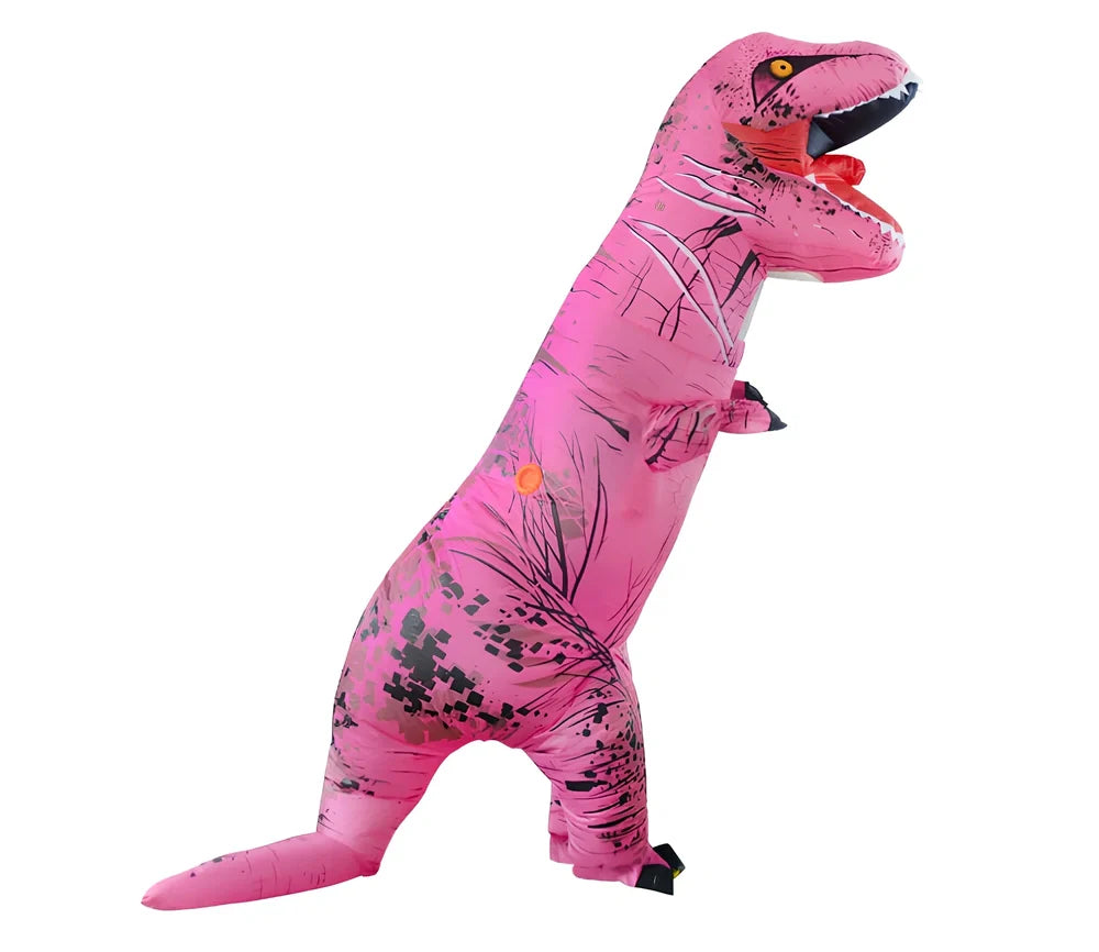 Jurassic World inflatable T-Rex costume standing 2.2m tall with battery fan and complete accessory set