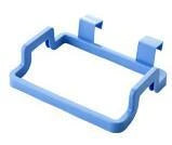 Eco-friendly over-the-door trash bag holder in various colors for organized kitchen storage