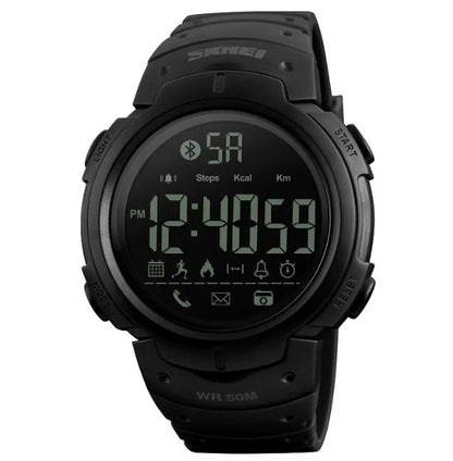 Sports smart watch with 50mm black dial and Bluetooth connectivity for iOS and Android