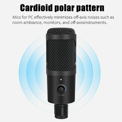 Black wired streaming microphone with 15cm length for desktop and mobile use