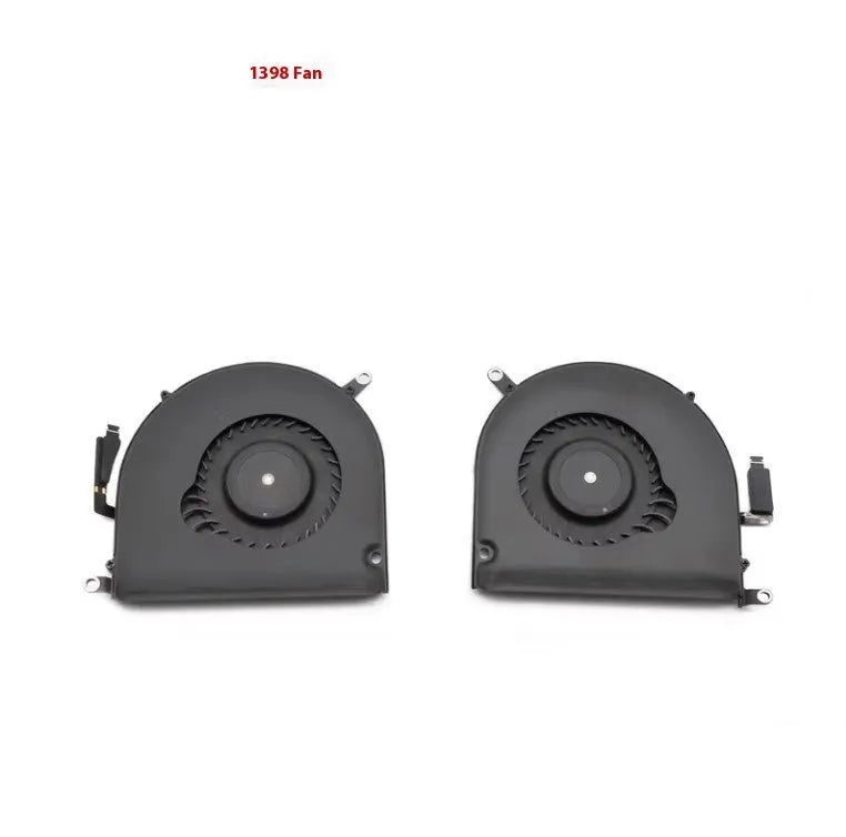 A1398 laptop cooling fan for MacBook models 12-inch to 15-inch, replacement part with plastic housing and metal blades