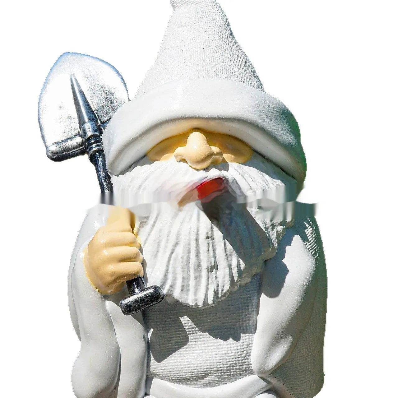 Resin Christmas garden ornament showing dwarf holding smoking shovel, 8cm height