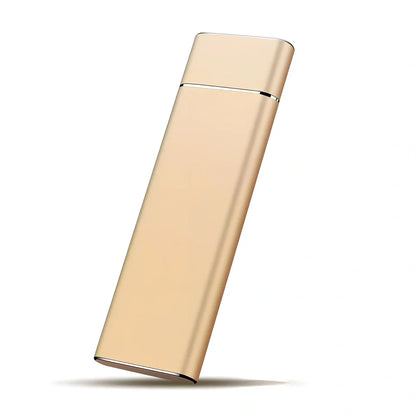 Portable solid state drive with metal shell showing colour options and compact 10.3cm size