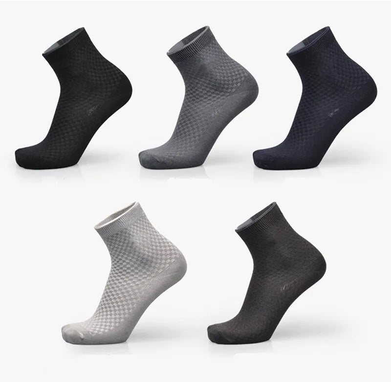 Men's bamboo fibre business socks with small square pattern in five colour options