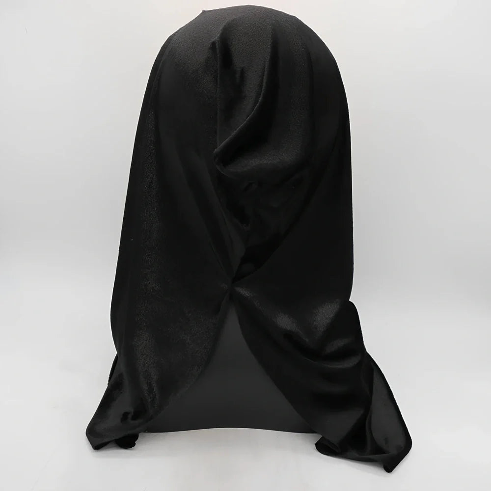 Black latex Halloween witch mask with full facial coverage and realistic texture details for adult costume parties