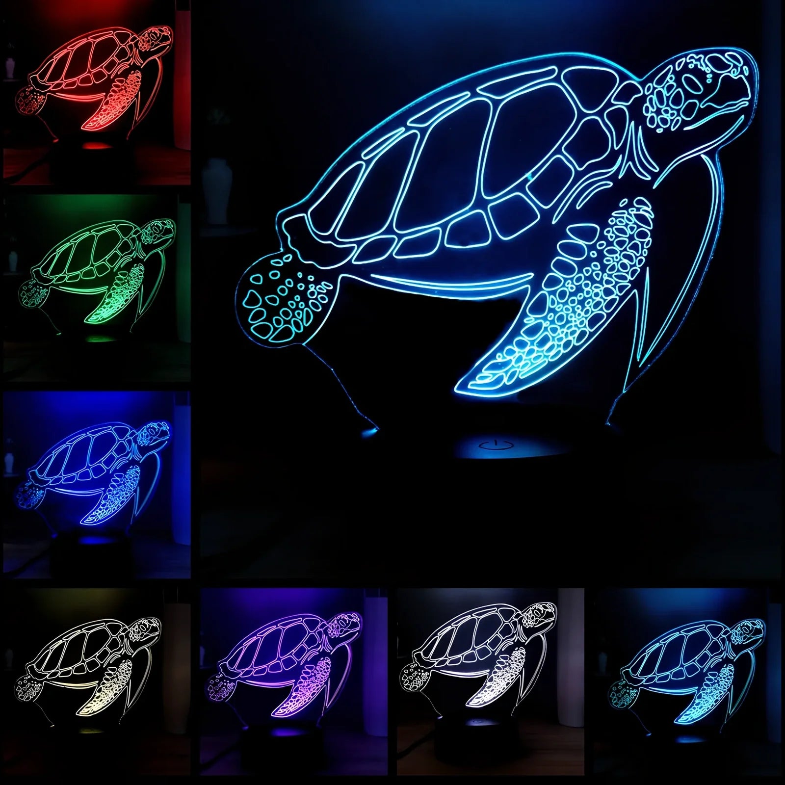 3D acrylic turtle-shaped LED night light with 16 colour options and remote control