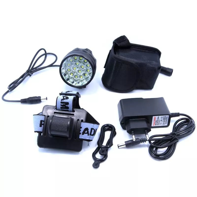 Sixteen Light Bicycle Headlight with 16 T6 lamp beads and 250-meter range in red, blue, or black