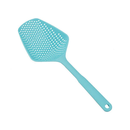Large black nylon strainer scoop colander for kitchen use draining food.