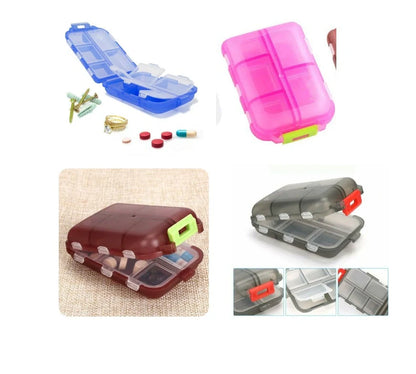 10-Grid Moisture-Proof Travel Pill Organizer in multiple colors for medication management