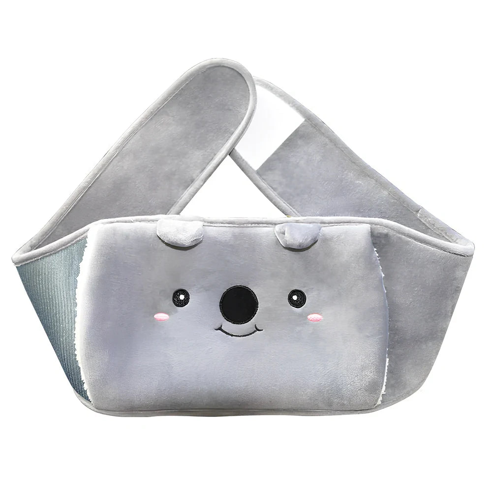 Winter water bottle belt with brown bear removable cover showing hand warmer pocket and large thread stopper