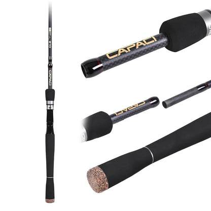 Carbon fishing rod with gun handle and sectional construction for sea perch angling