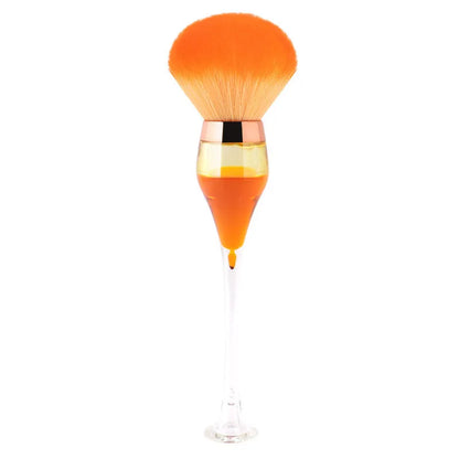 Wine glass shape large makeup brush with fluffy man-made fibre head, long plastic handle, 14cm total length, in Champagne, Pink or Wine Red.