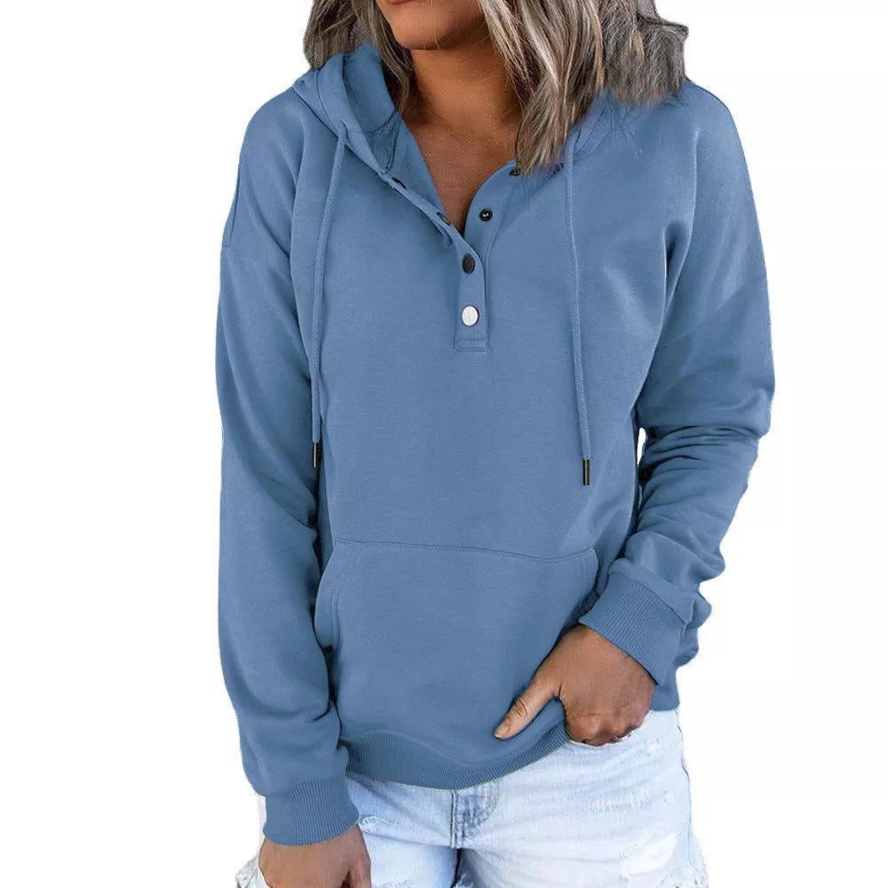 Women's long-sleeved hooded sweatshirt with pockets in various colors