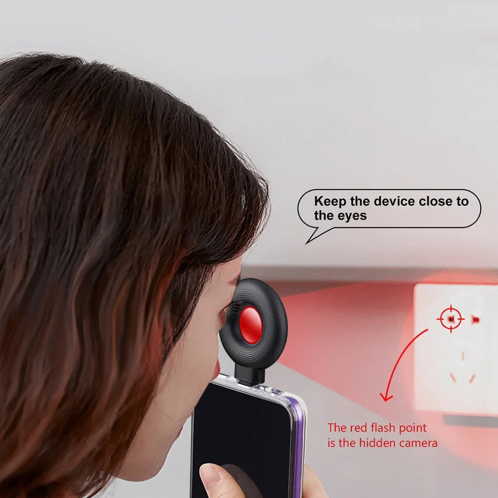 Anti-sneak camera detector with USB charging port and plastic housing in black colour option