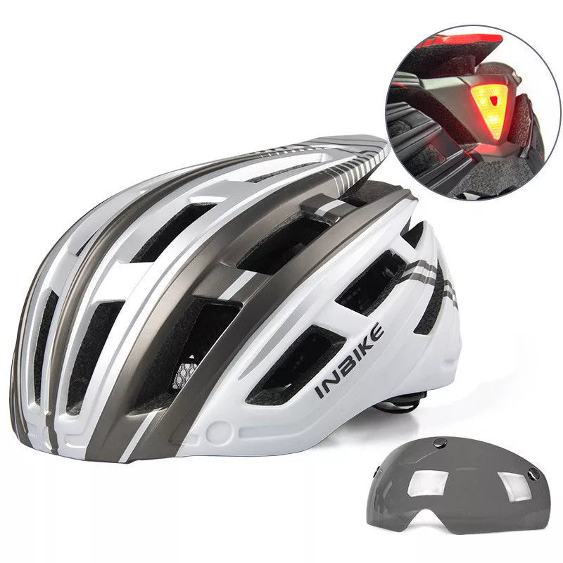 Mountain road bikes cycling helmet with tail lights and interchangeable lenses for men and women