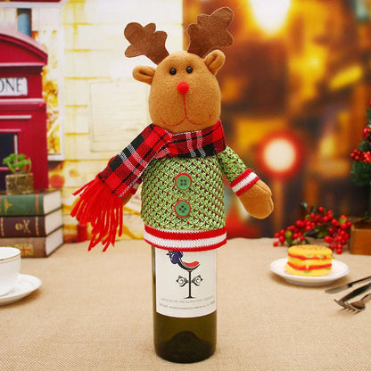 Festive Christmas wine bottle socks in vibrant colors, perfect for holiday decor