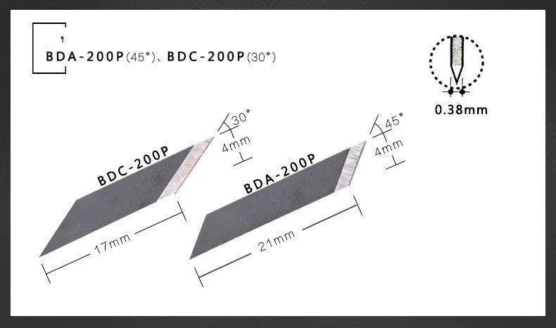 NT Cutter replacement blades set showing BDC-200P 30-degree and BDA-200P 45-degree blade packs