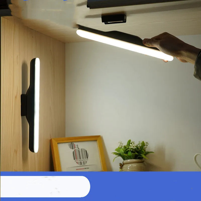 Creative modern white plastic desk lamp with touch control panel and soft LED light beads.