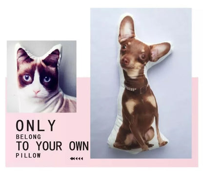Custom pet photo pillow with high-resolution printing, available in multiple sizes