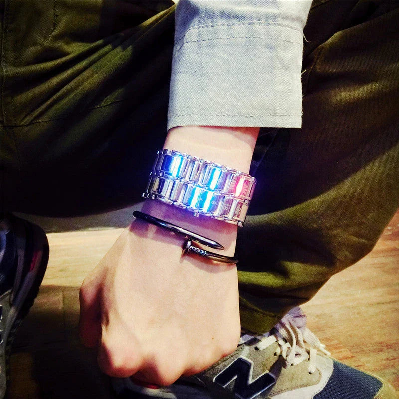 Stylish LED digital watch with sleek, minimalist design and vibrant display for men and women