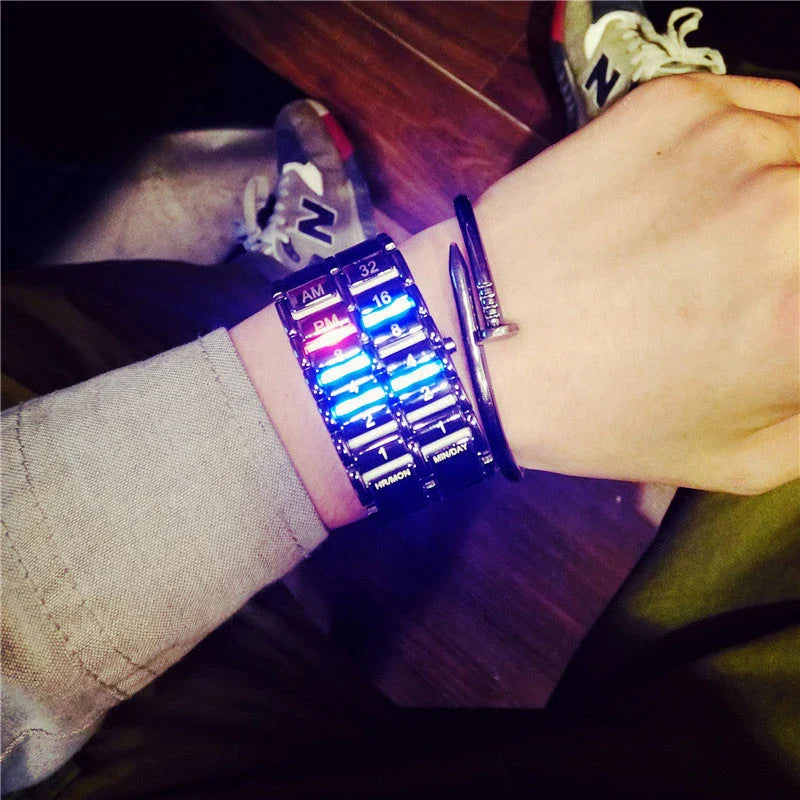 Stylish LED digital watch with sleek, minimalist design and vibrant display for men and women