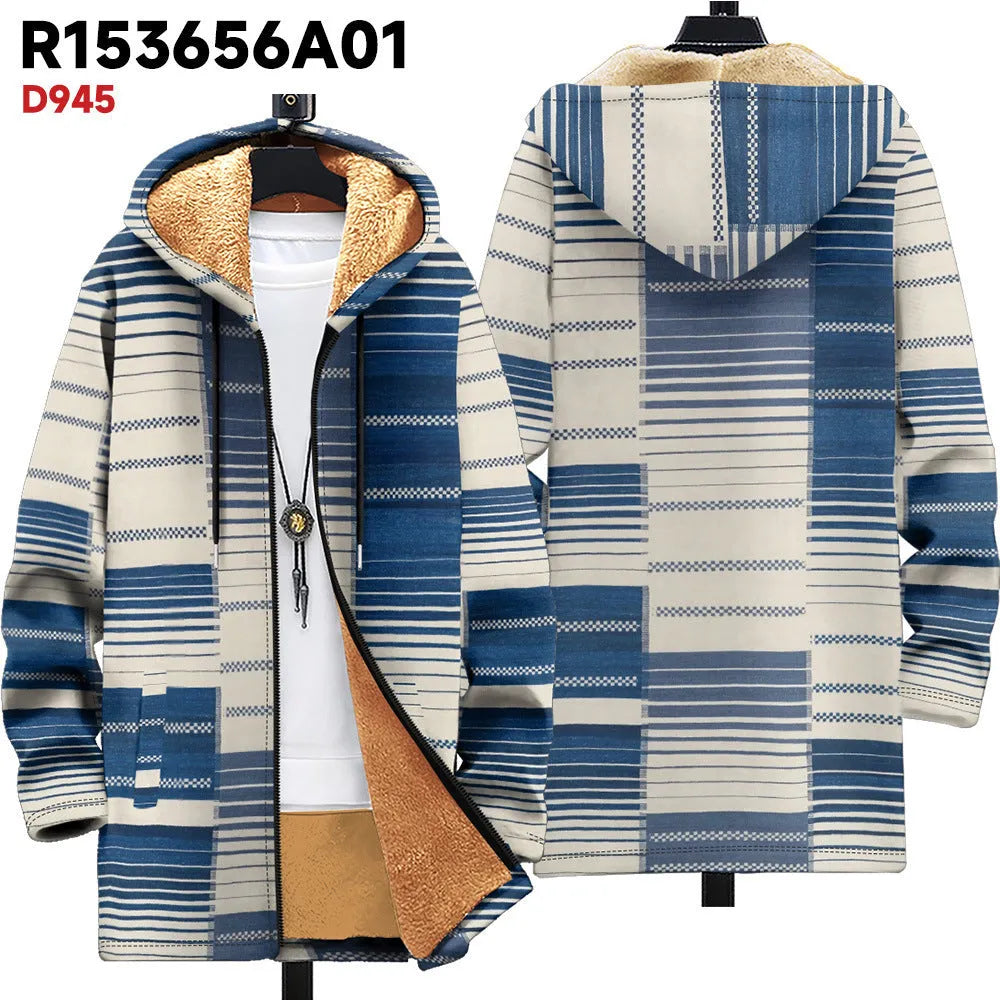 Men's multicolour printed hooded cardigan jacket with front zipper in loose casual fit