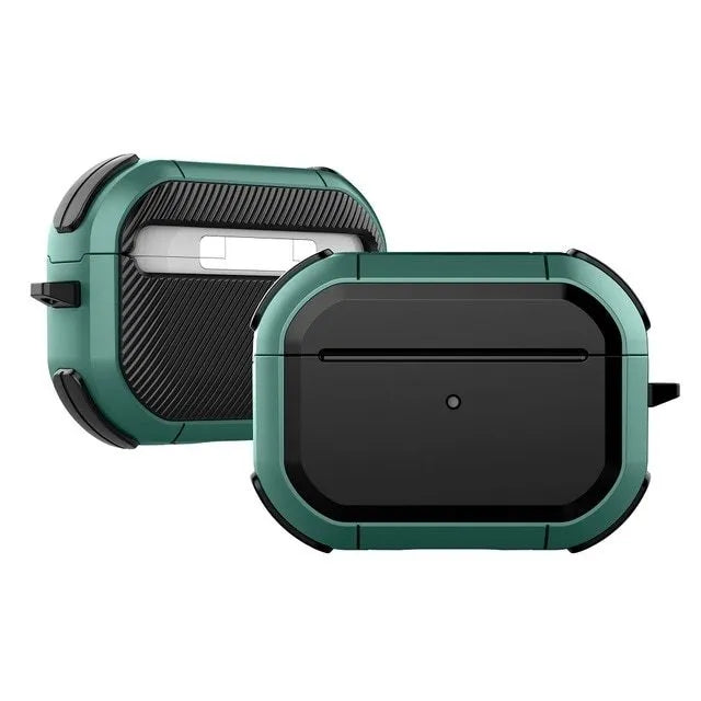 Black TPU and PC protective shell case for Apple AirPods 1, 2, and AirPods Pro charging case