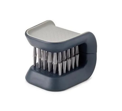 Blue U-shaped knife and cutlery cleaning brush with bristles for kitchen utensil cleaning