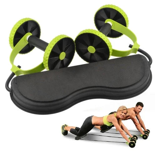 Ergonomic fitness roller with spongy wheels and anti-slip surface for full-body toning exercises at home