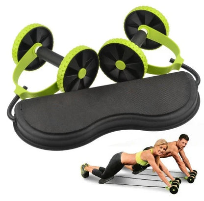 Ergonomic fitness roller with spongy wheels and anti-slip surface for full-body toning exercises at home