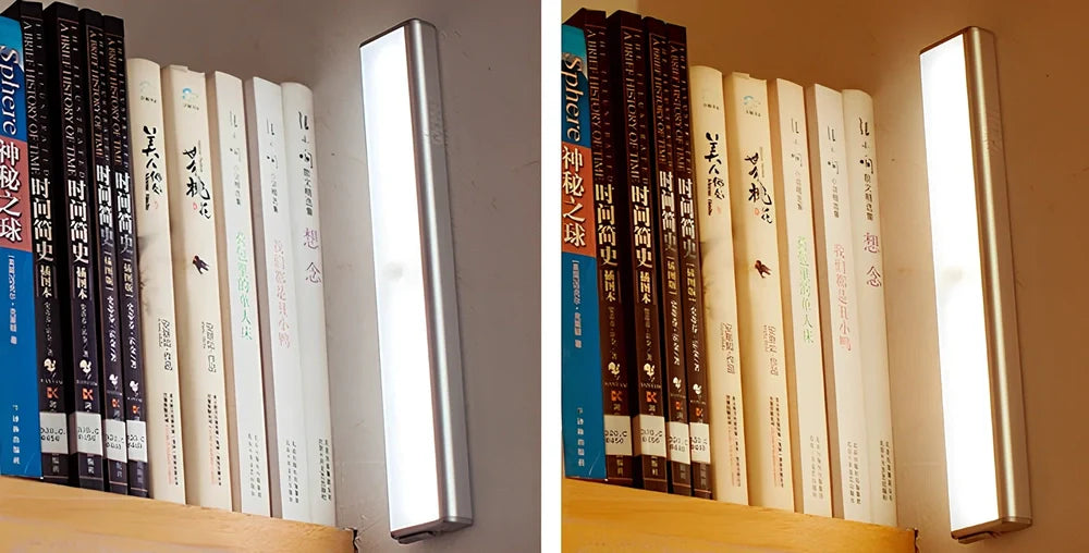 LED body sensor light with wireless charging base and motion detection for cabinet installation