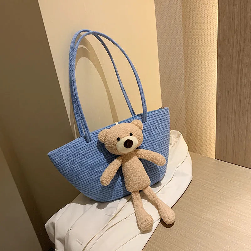 Cotton and linen woven bag with dumpling shape, three-dimensional pocket and double shoulder straps