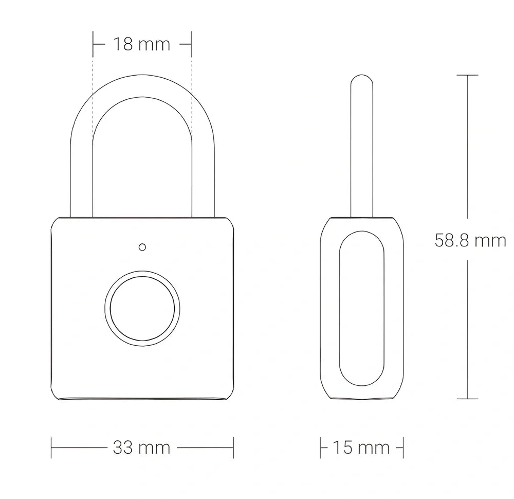 Fingerprint smart lock with zinc alloy body measuring 33x58.8x15mm with biometric sensor