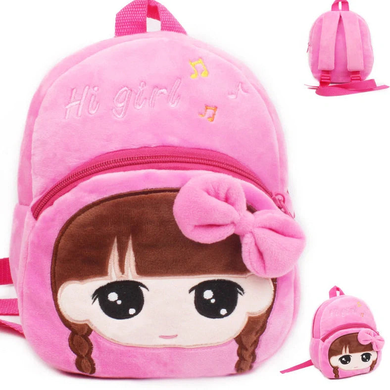 Pink cartoon design toddler backpack with adjustable straps for children aged 1-2 years