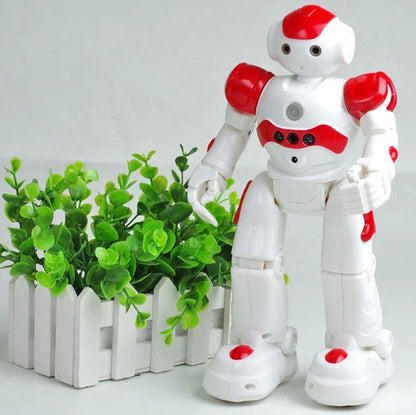 A remote-controlled robot toy with music and dance features, designed for children's entertainment and engagement.