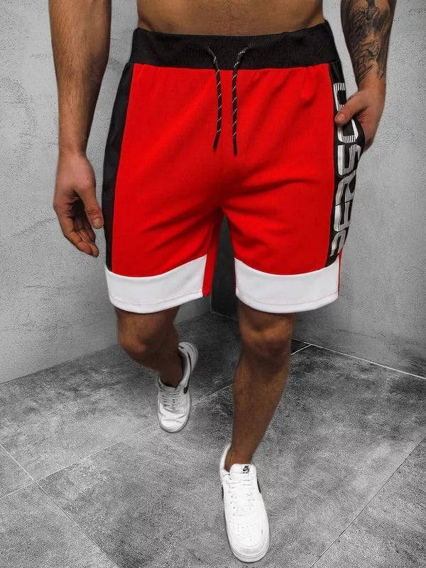 Men's cotton sports shorts with hanging dyeing and 3D effect in black, red, and white
