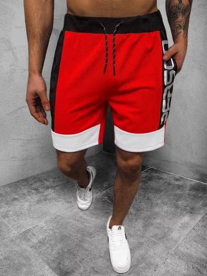 Men's cotton sports shorts with hanging dyeing and 3D effect in black, red, and white