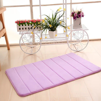 Memory foam bathroom carpet with coral fleece surface and non-slip latex backing in beige colour