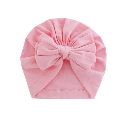 Soft hooded baby hat with bowknot in various colors for 0-1 year olds