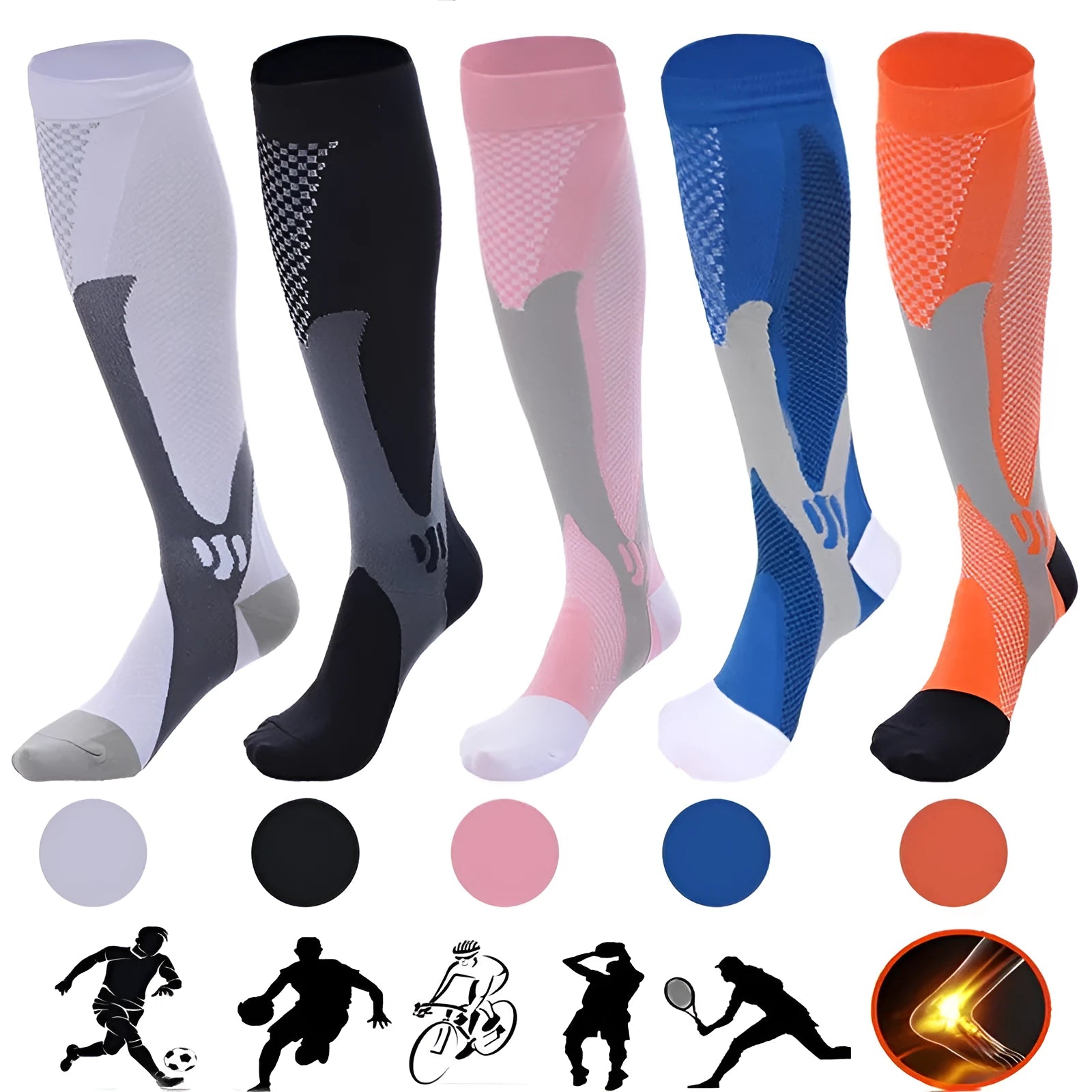 Graduated compression socks for men and women in black, designed for running and flight travel
