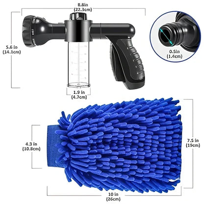 Foam kettle water gun with telescopic hose extension for car washing and garden cleaning applications
