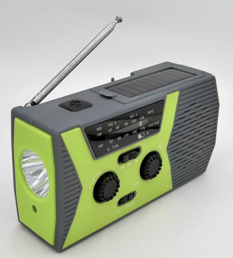 5 in 1 Outdoor Portable Solar Crank AM FM Radio with flashlight and NOAA weather band