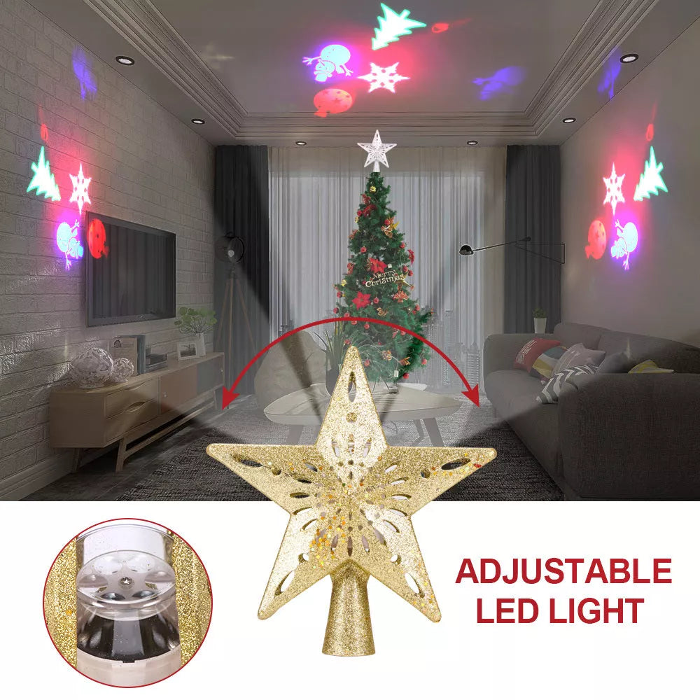 Star-shaped LED laser projector light for Christmas trees with adjustable blizzard effects