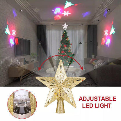 Star-shaped LED laser projector light for Christmas trees with adjustable blizzard effects