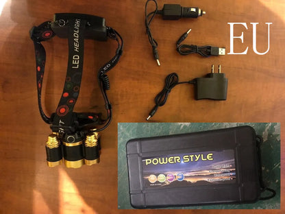 Gold or silver aluminium head torch with adjustable focus and optional sensor switch for hands-free operation