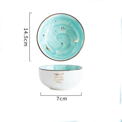 Nordic ceramic salad bowl set with star design in four colors