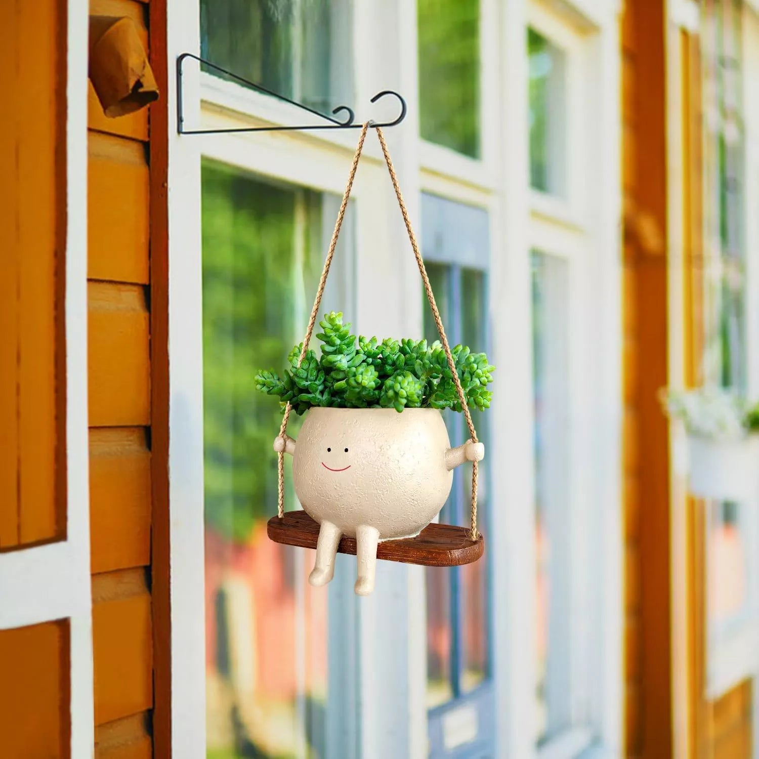 Swing Face Hanging Flower Pot with smiling design for succulents