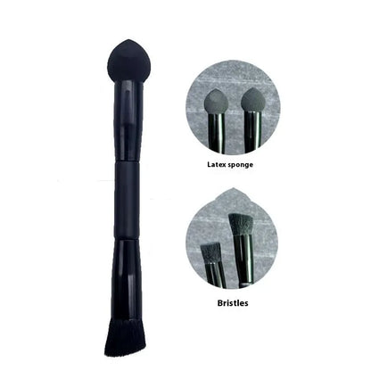 Black wooden handle concealer brush with sponge tip for dark circle coverage