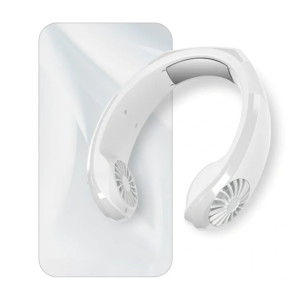 NEXFAN neck fan with dual batteries and cooling wafers measuring 18.2x20x6cm