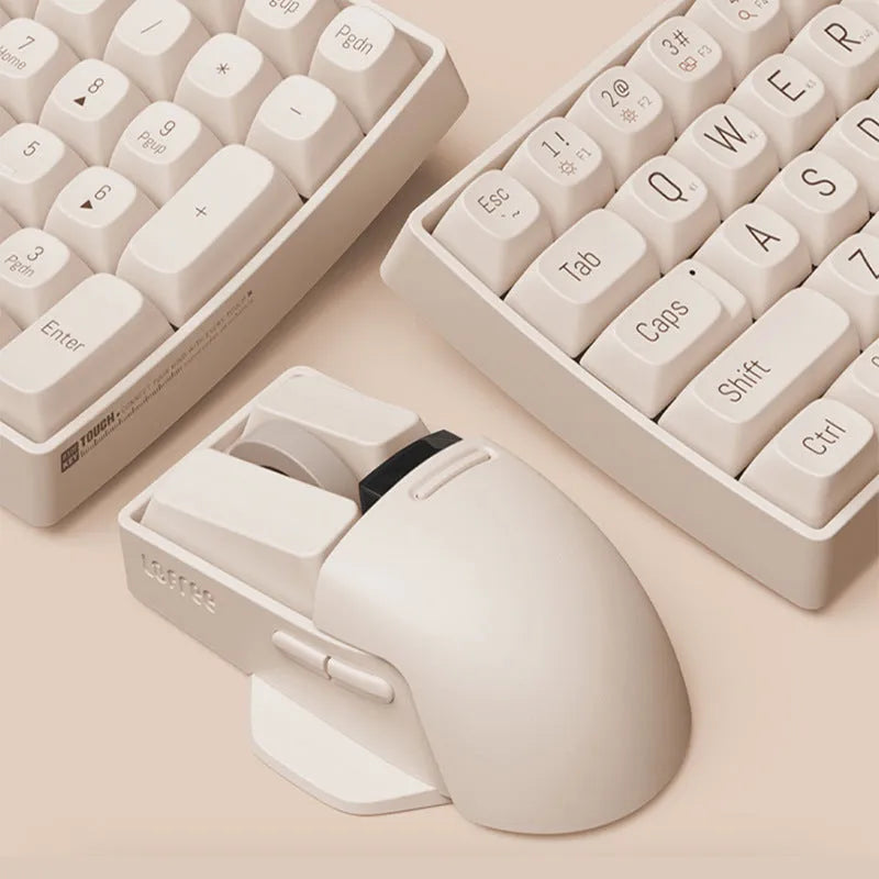 Xiaoqiao wireless mouse in tofu colour with ergonomic shape and four-way roller on desk